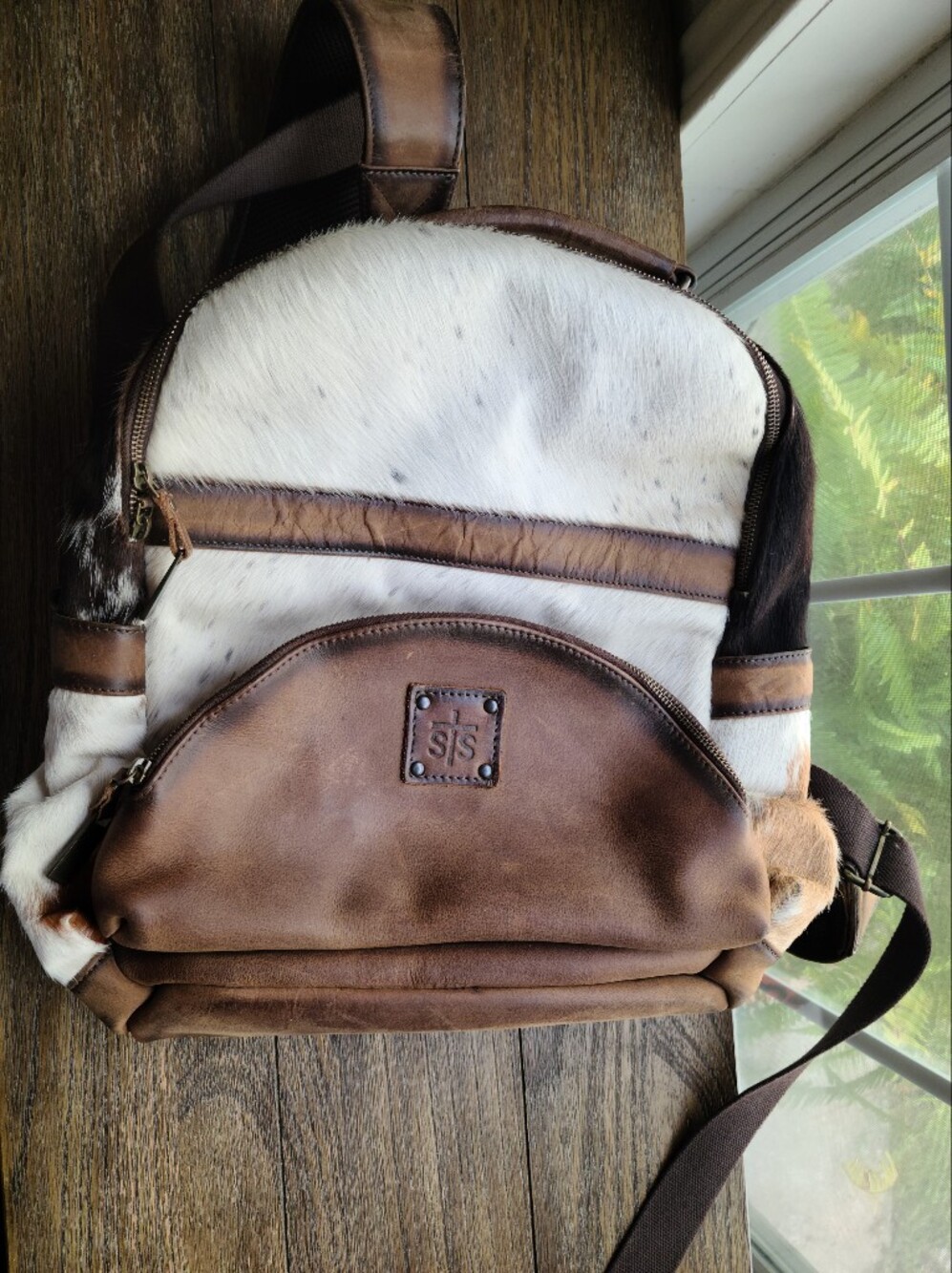 STS RANCHWEAR Brown Leather And White Bovine Hair Backpack
